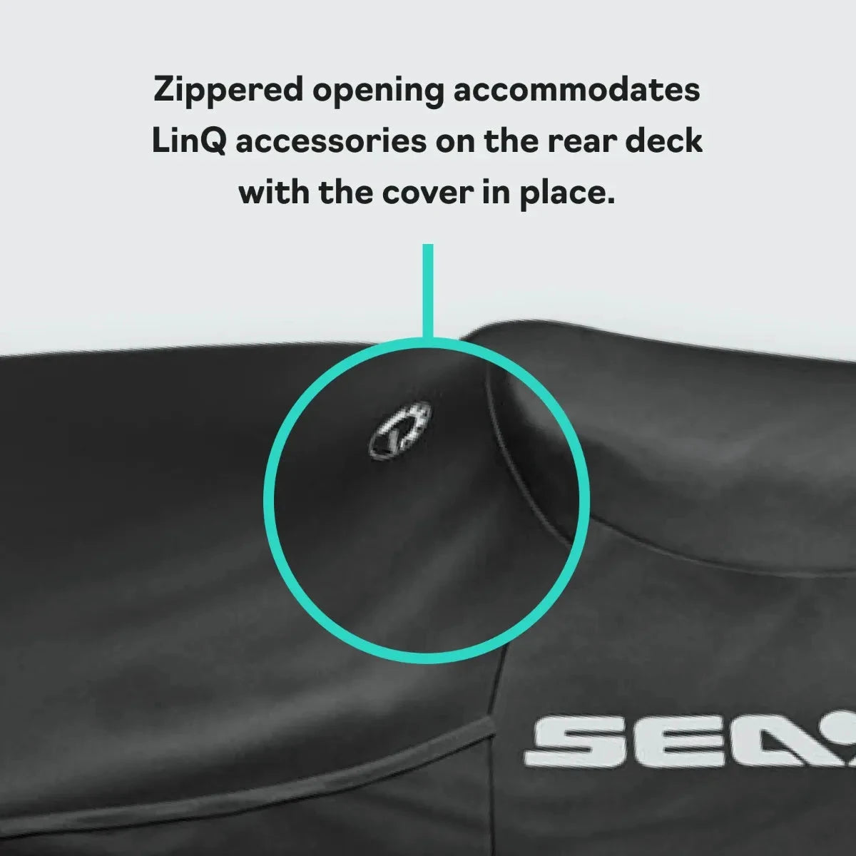 Sea-Doo PWC Cover for GTX/WAKE PRO/RXT with windshield; black BRP watercraft storage cover featuring Sea-Doo logo