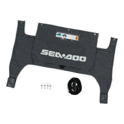 Sea-Doo Switch Quick Attach Inflatable Holder, black fabric storage rack with mounting hardware and Sea-Doo logo