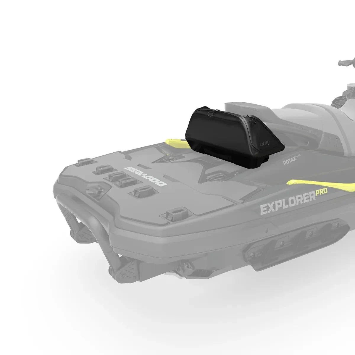 Sea-Doo LinQ 5 US gal Seat Bag, black, mounted on a PWC