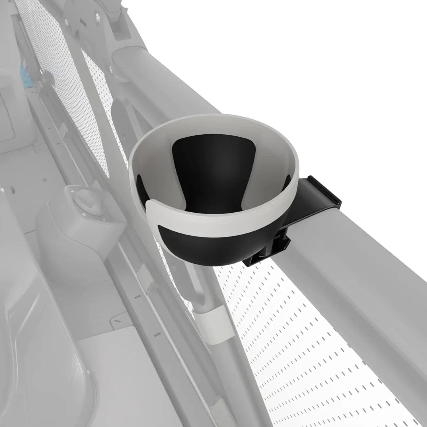 Sea-Doo Switch LinQ Lite Stemware Holder mounted on a watercraft rail; white exterior, black interior.