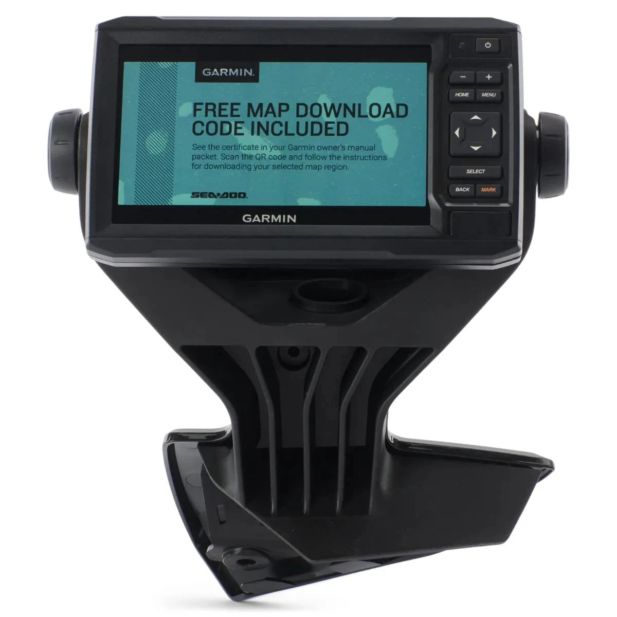 Garmin ECHOMAP UHD 62cv GPS marine chartplotter mounted on black pedestal mount