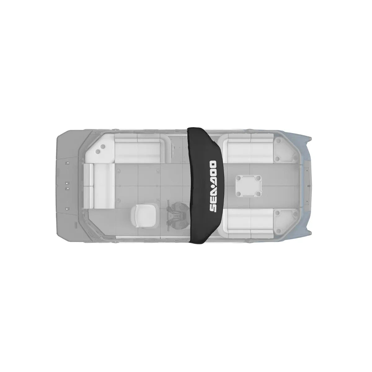 Sea-Doo Switch Bimini Top Sleeve, black with Sea-Doo logo, on a gray watercraft interior