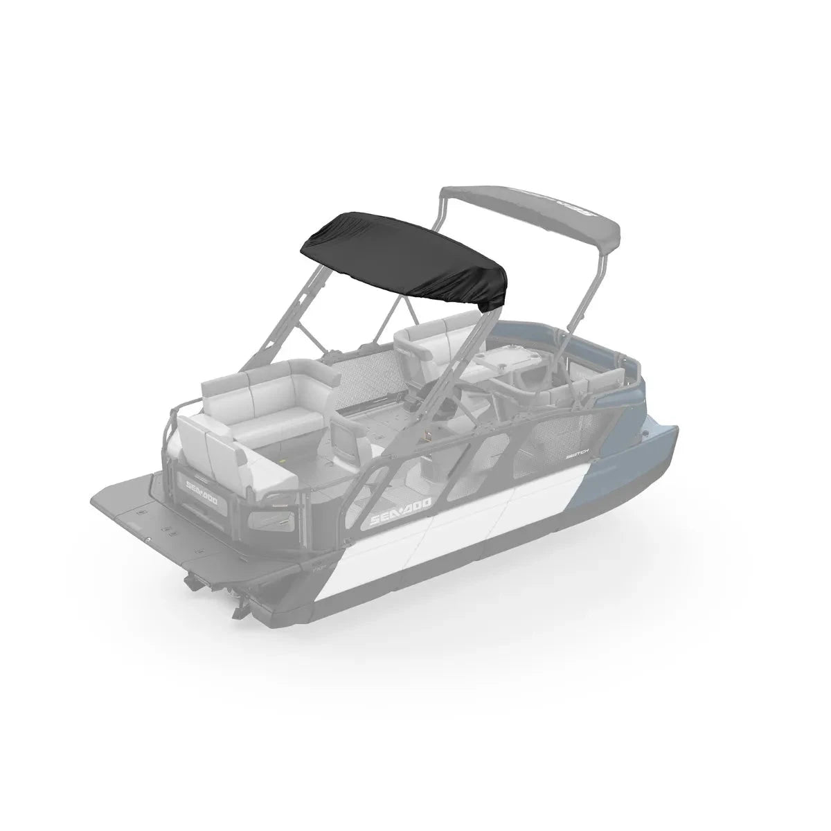 Sea-Doo Switch Double Bimini Top Sleeve; two bimini tops in black and gray for Sea-Doo Switch watercraft.