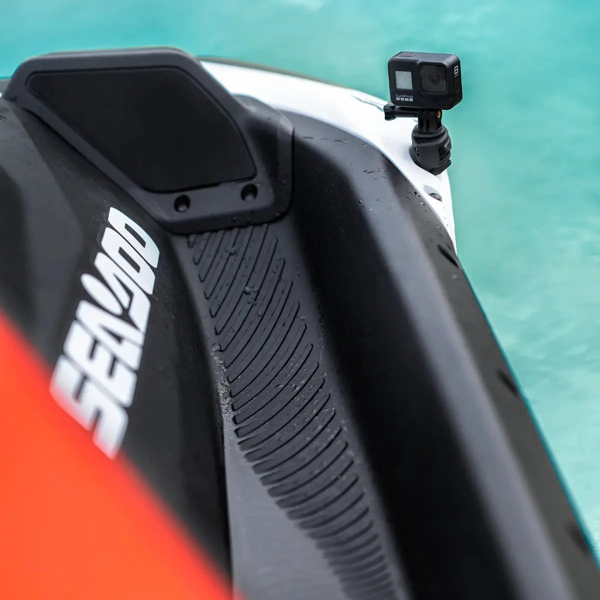 LinQ Lite Action Camera Holder mounted on Sea-Doo watercraft with GoPro action camera