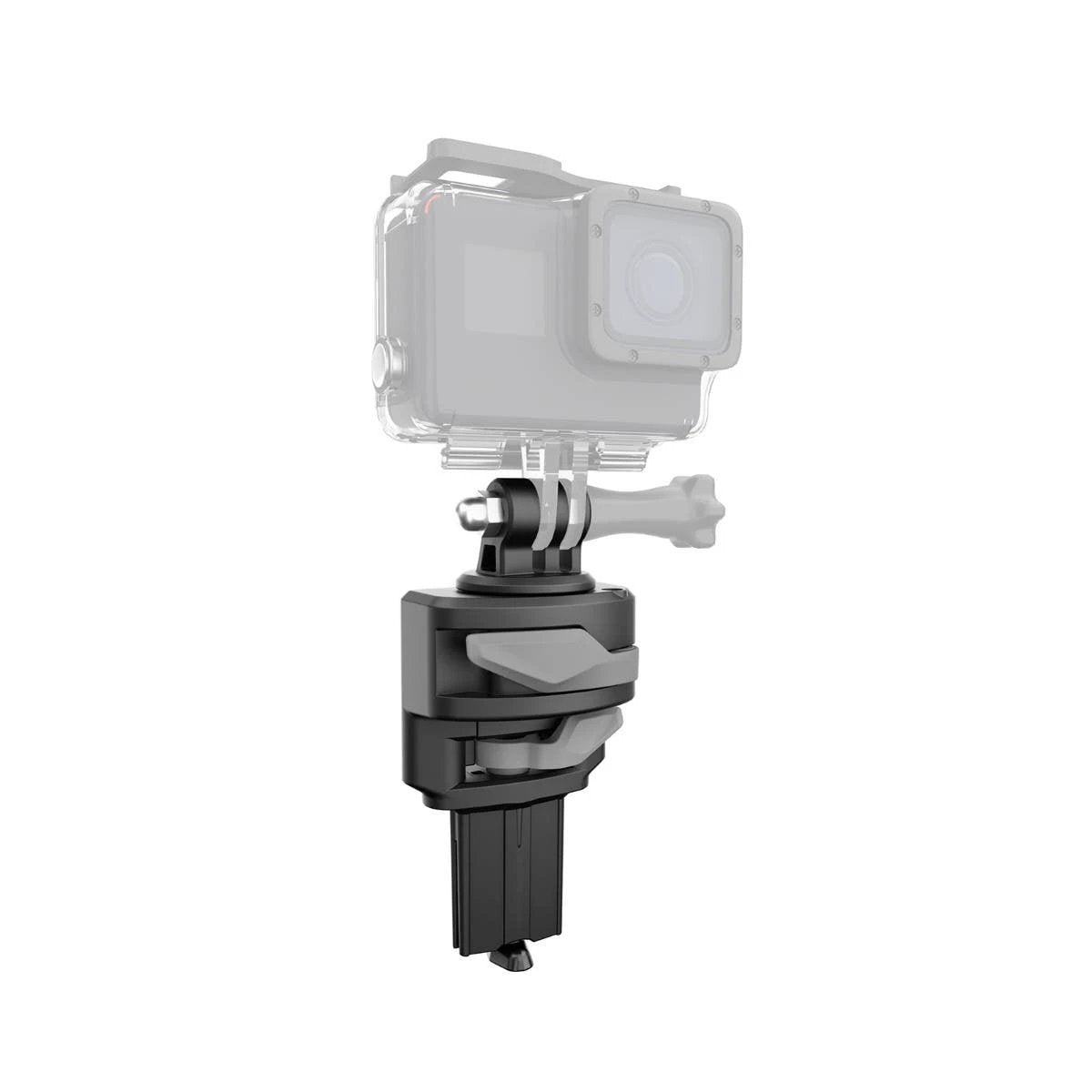 LinQ Lite Action Camera Holder; Sea-Doo LinQ accessory with black clamp mount for GoPro-style housing.