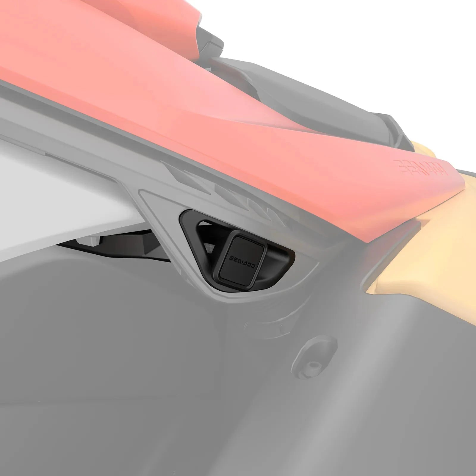 Sea-Doo Spark Speed-Tie docking accessory; black latch with Sea-Doo branding on a gray jet ski hull.