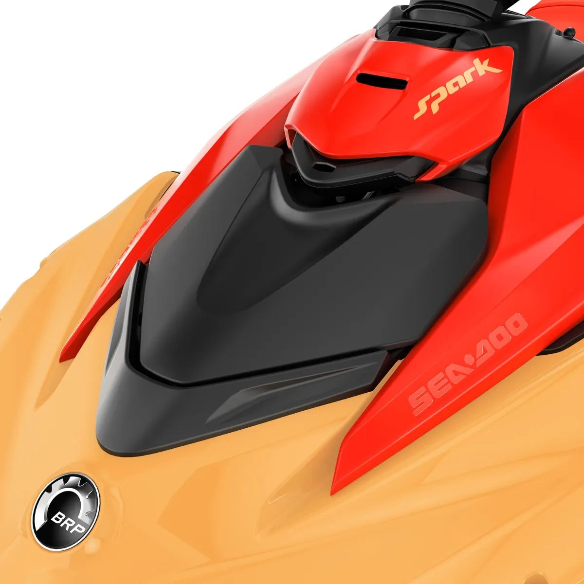Sea-Doo Spark front storage bin kit on red watercraft; BRP OEM accessory.