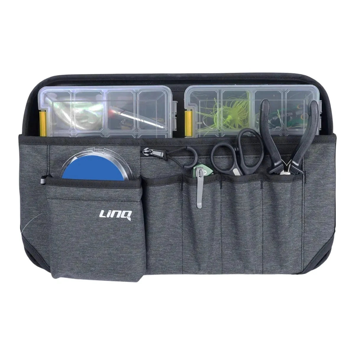 Sea-Doo LinQ Lite Multipurpose Bag in gray fabric with multiple tool pockets and LinQ logo