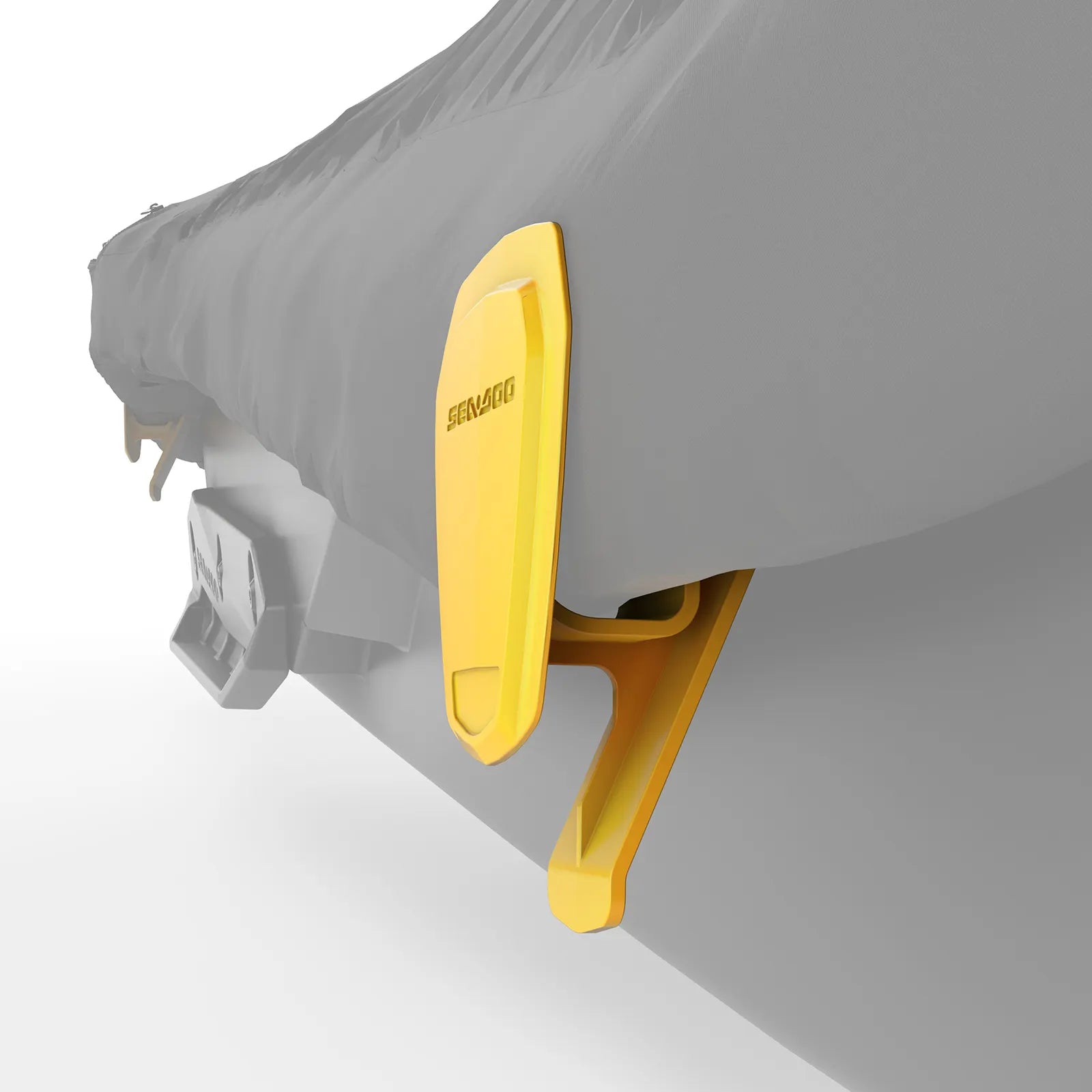 Sea-Doo PWC cover for Spark 1/2 seater with yellow mounting hardware on gray hull