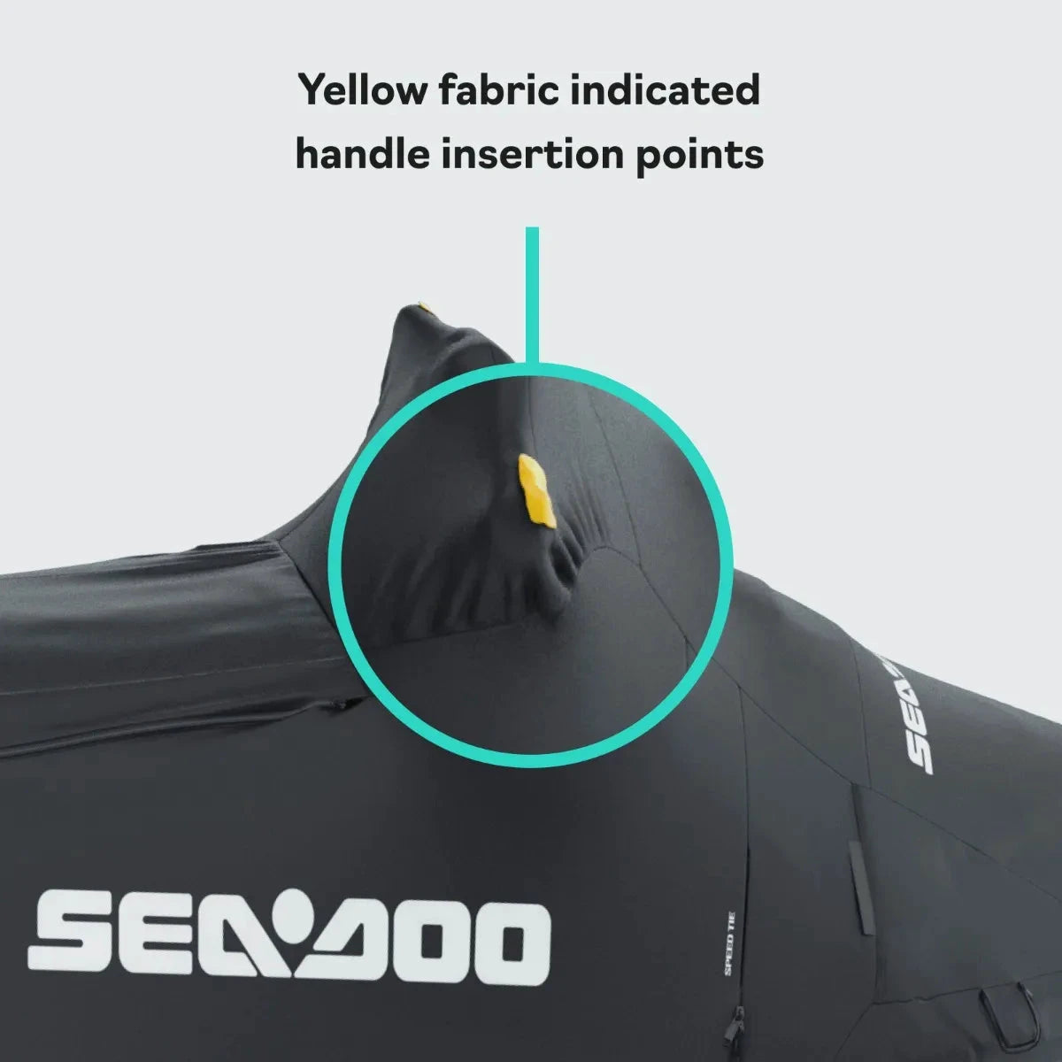 Sea-Doo PWC Cover for Spark 3 Seater, BRP OEM, black fabric with yellow handle insert indicator