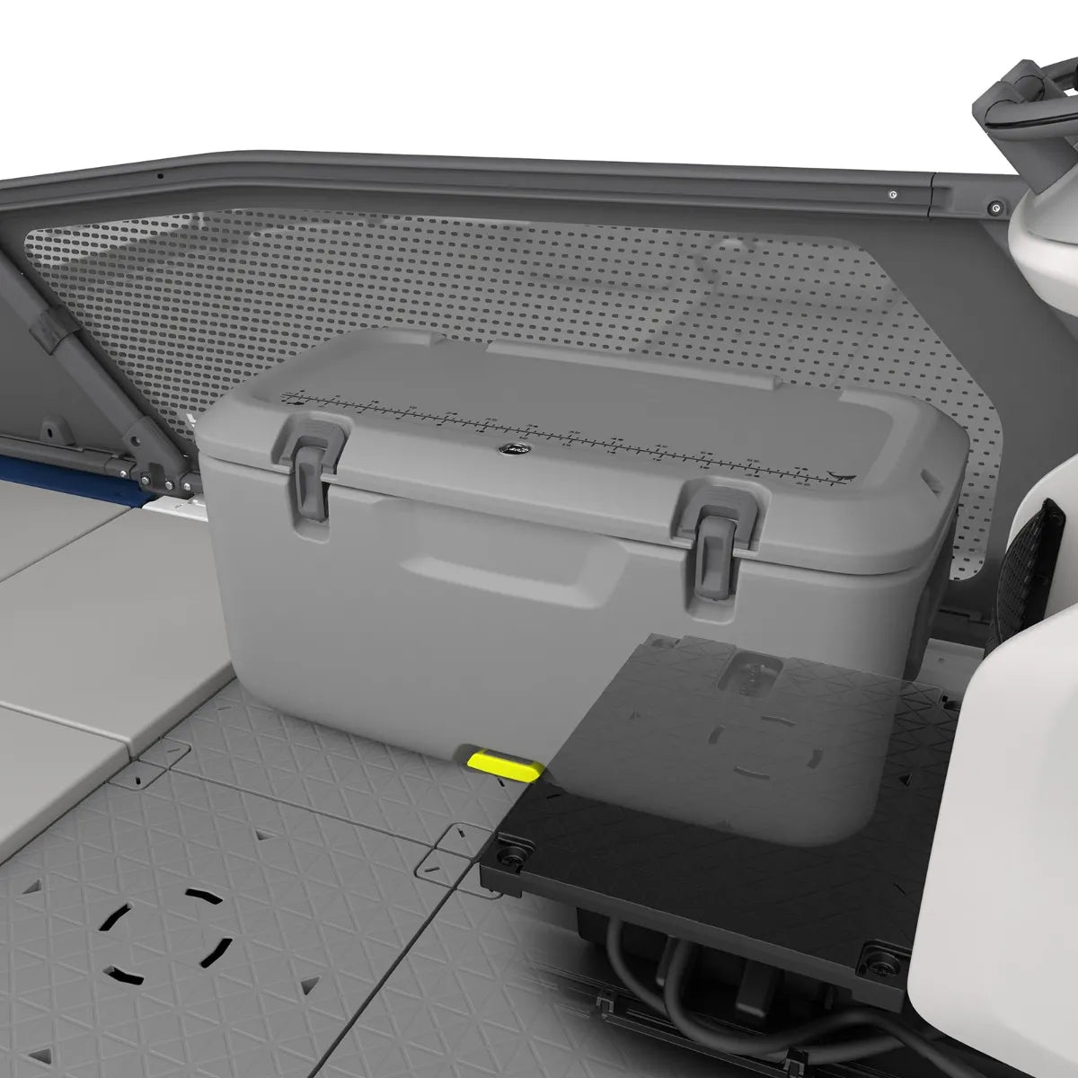 Sea-Doo Switch Livewell Conversion Kit, gray plastic livewell mounted inside a Sea-Doo watercraft