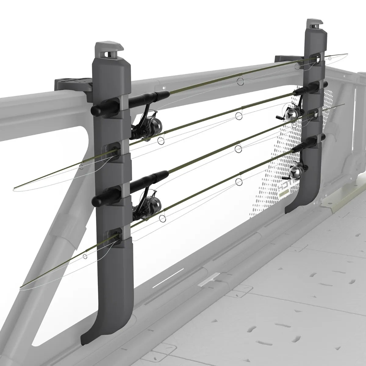 Sea-Doo Switch Quick-Access Rod Storage, gray vehicle fishing rod rack for four rods.