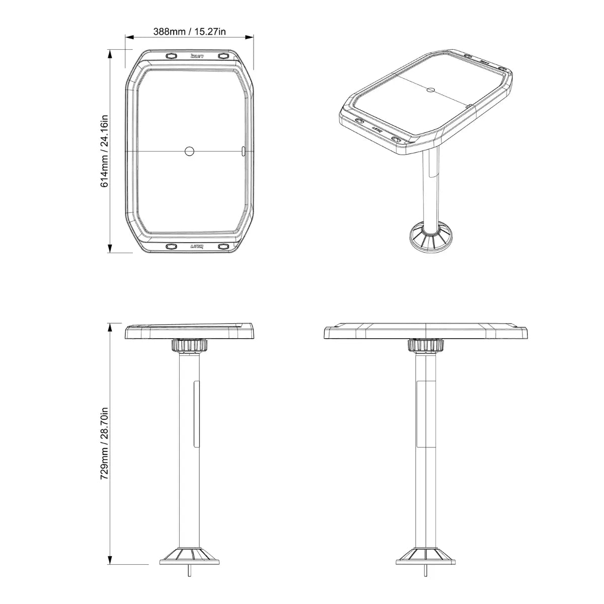 Sea-Doo Switch BBQ Table with LinQ Lite, pedestal mount; 388×614mm tabletop, 729mm tall