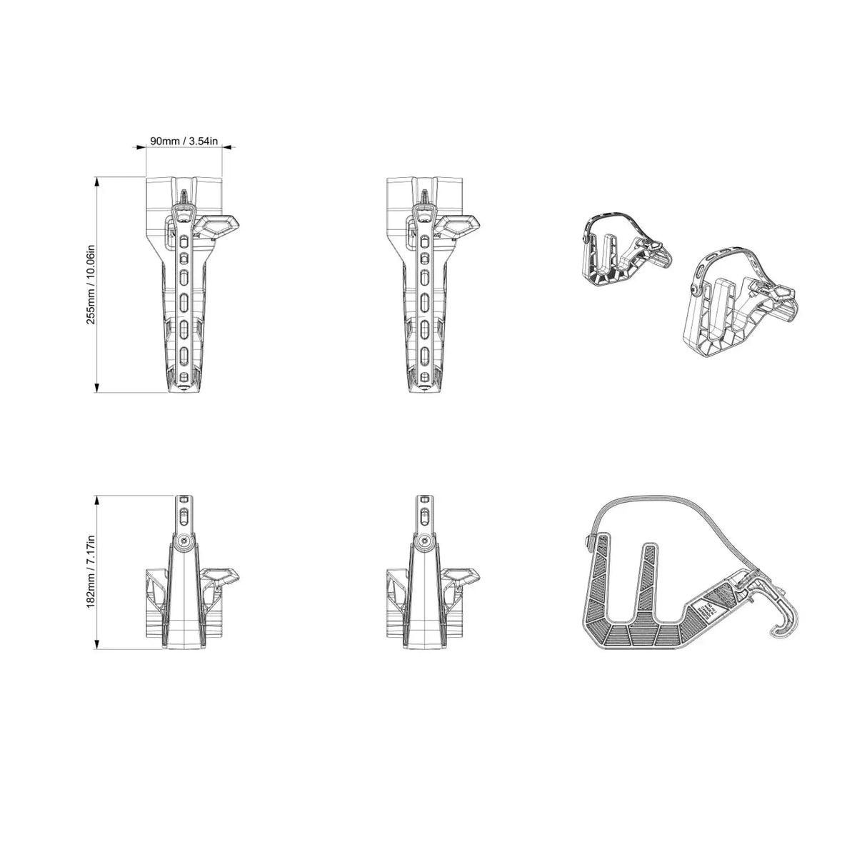 Sea-Doo Switch Pontoon LinQ Waterski Holder; BRP Sea-Doo LinQ accessory, technical drawing with dimensions