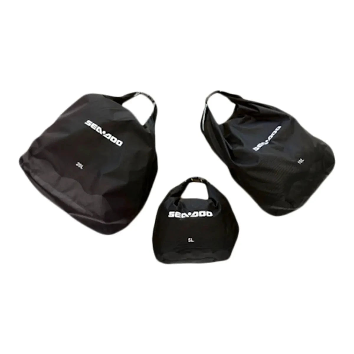 Sea-Doo three-pack watertight roll-top bags, black with white logo