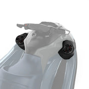 Sea-Doo 80W Platinum Audio System Kit; dual black speakers mounted on a white watercraft cockpit.