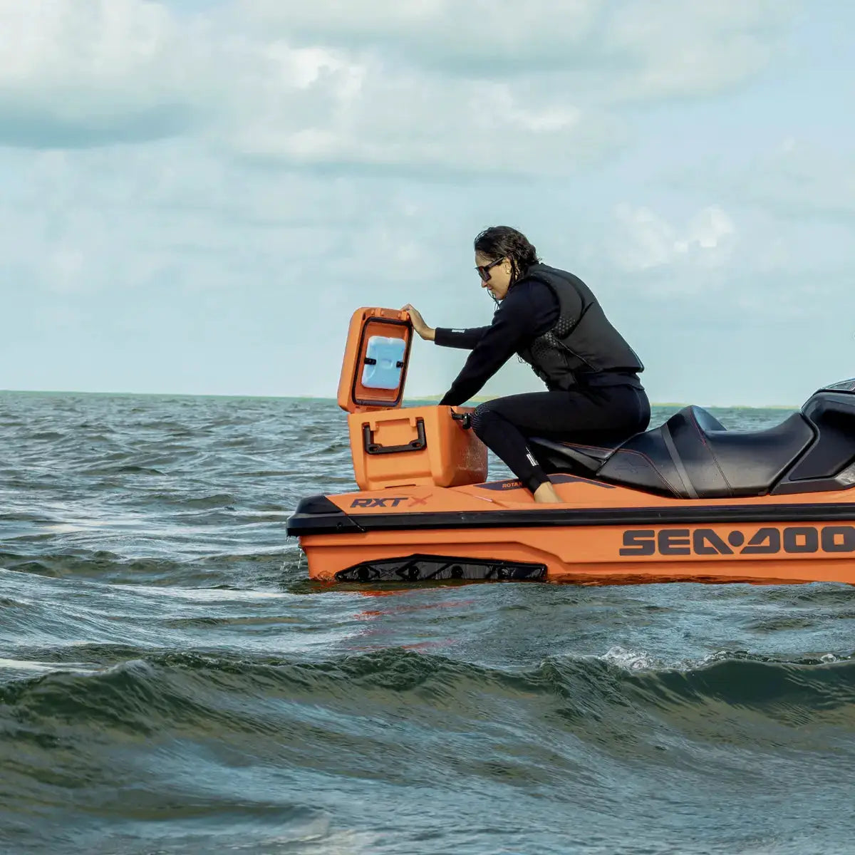 Sea-Doo LinQ 5.3 US gal fuel tank in Race Orange on a BRP Sea-Doo watercraft