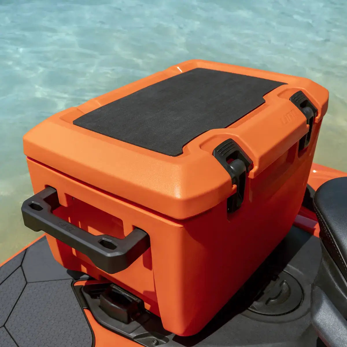 Sea-Doo LinQ 5.3 US gal race-orange fuel tank accessory on BRP Sea-Doo watercraft.