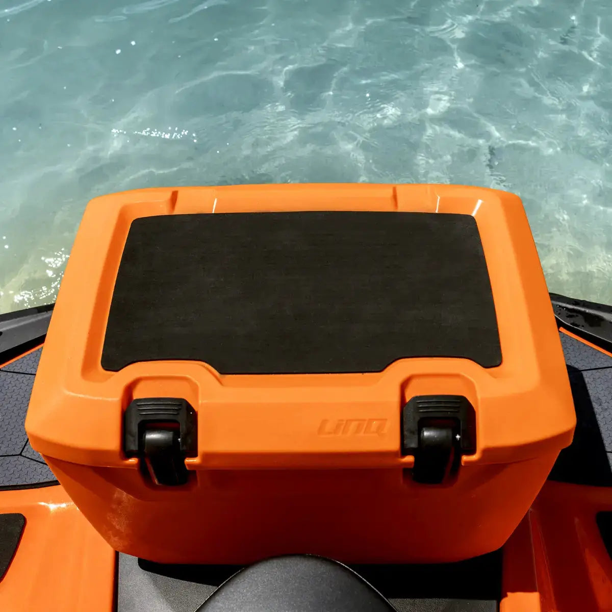 Sea-Doo LinQ 5.3 US gal Limited Edition Race Orange fuel tank accessory with black non-slip lid