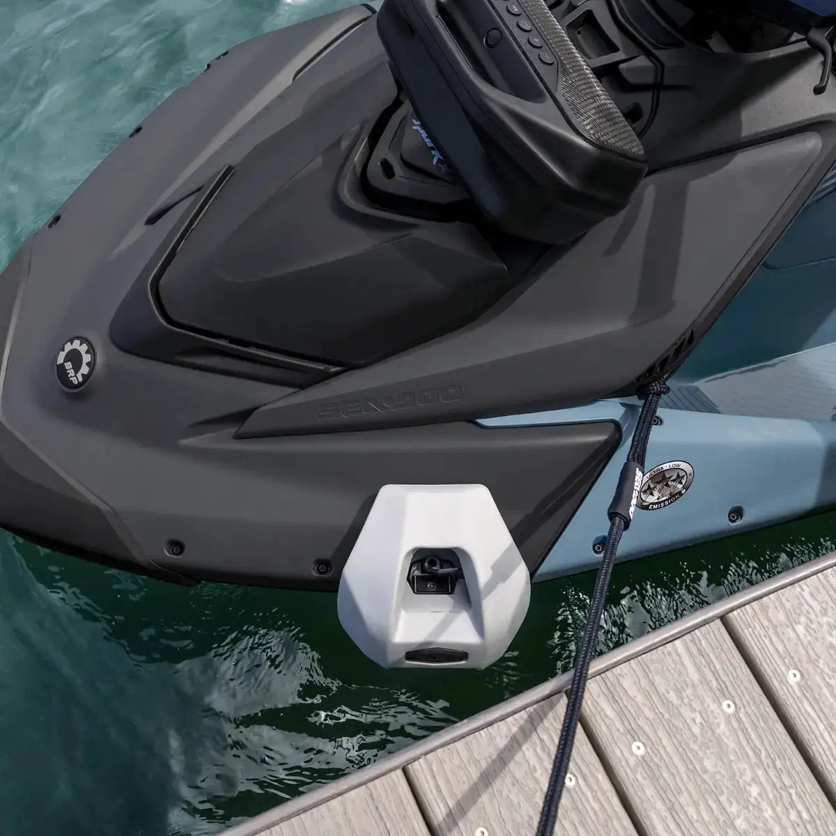 Sea-Doo Spark LinQ Lite Fenders white docking fender attached to bow of watercraft