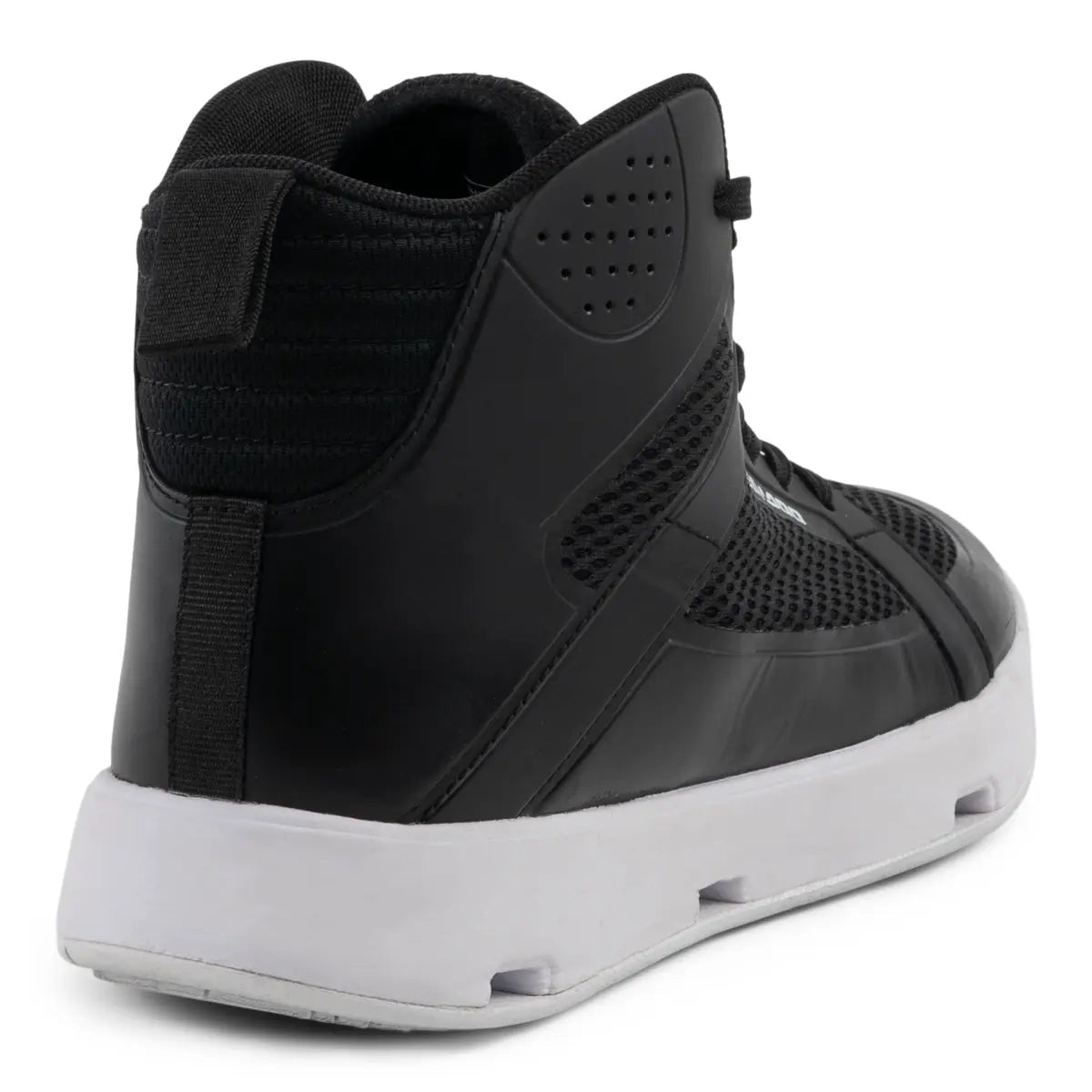 Sea-Doo non-slip riding boots, black wetsuit boots with perforated upper and white sole.