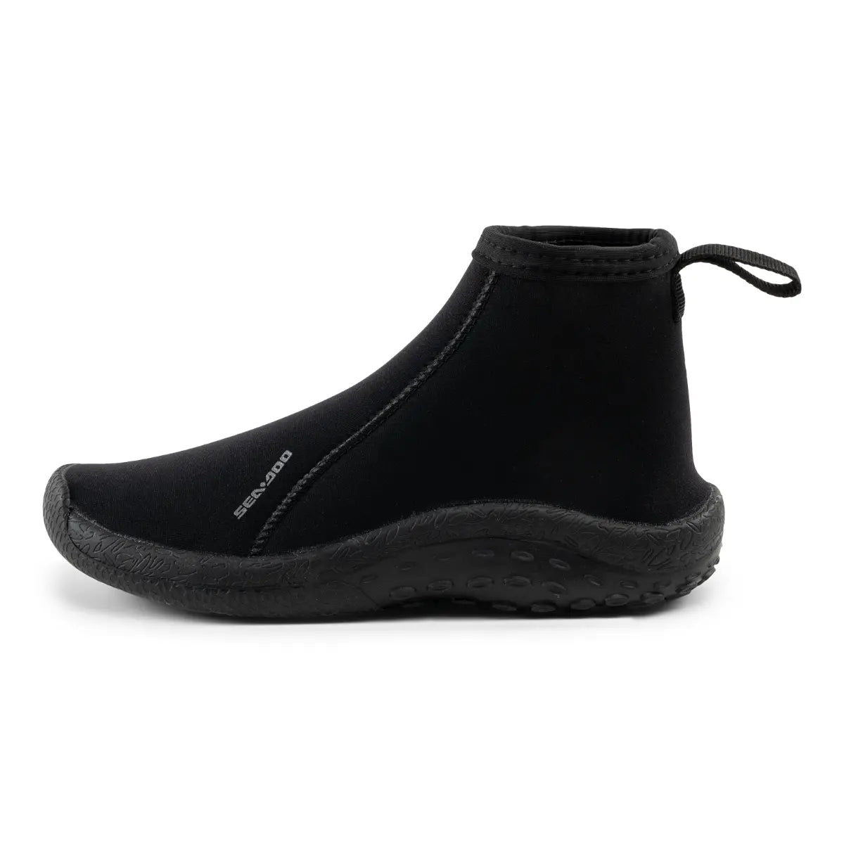 Sea-Doo neoprene riding shoes, black ankle boot with pull tab and textured rubber sole