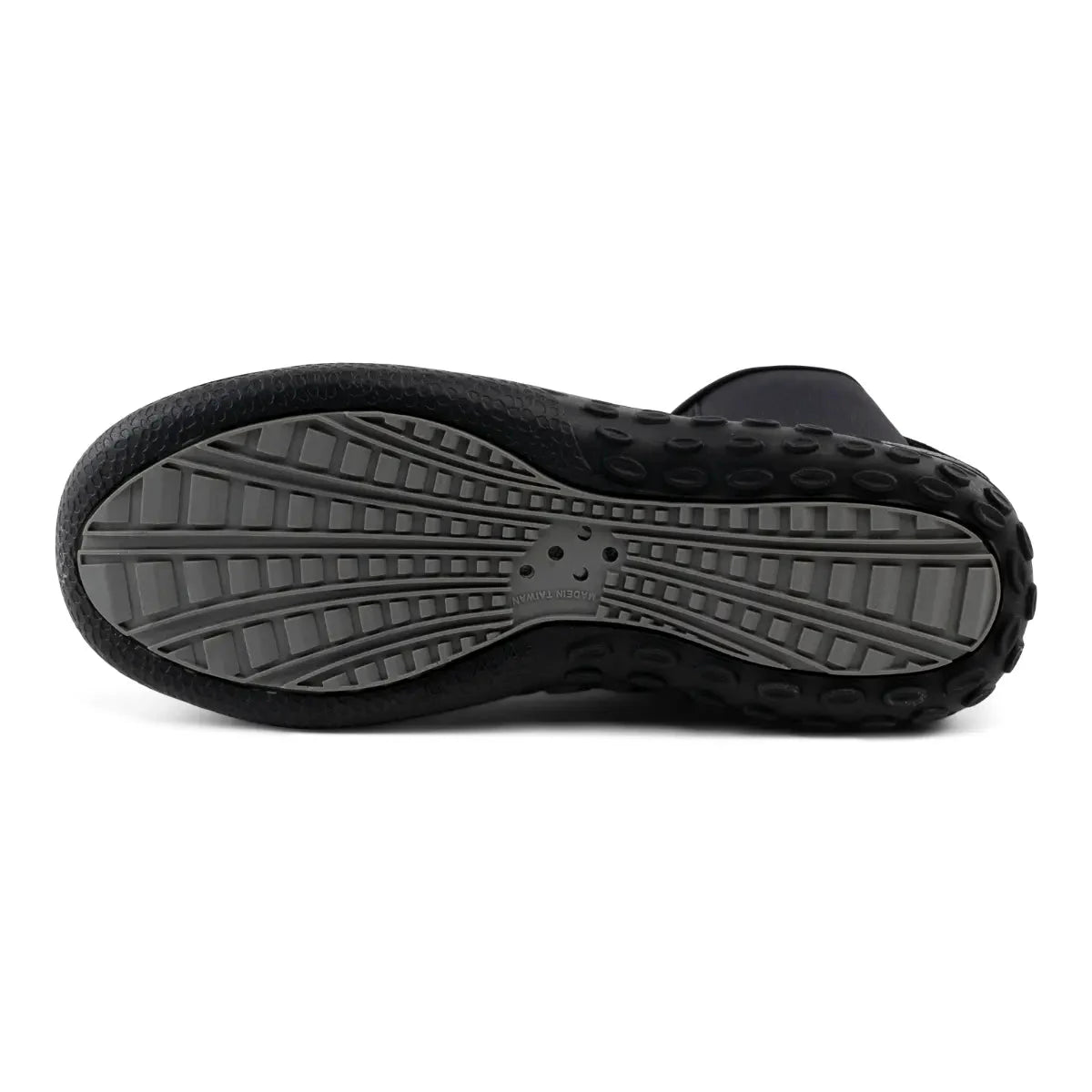 Sea-Doo neoprene riding shoes, black with gray rubber outsole and textured tread.