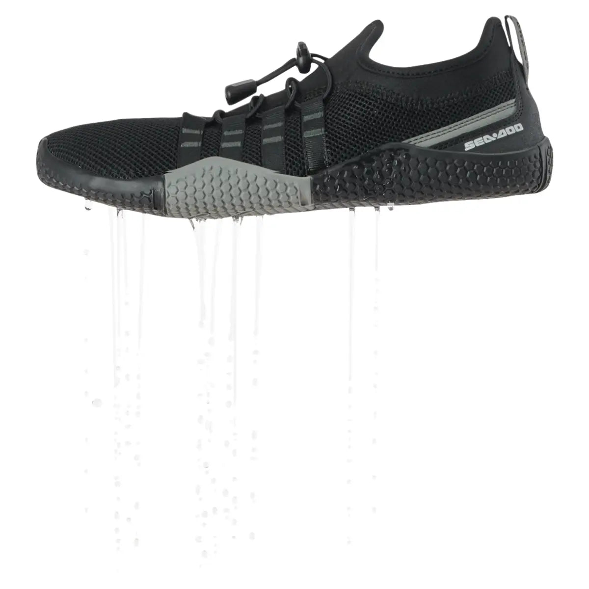 Sea-Doo Aqua Shoes black mesh riding shoes with gray sole and BRP branding