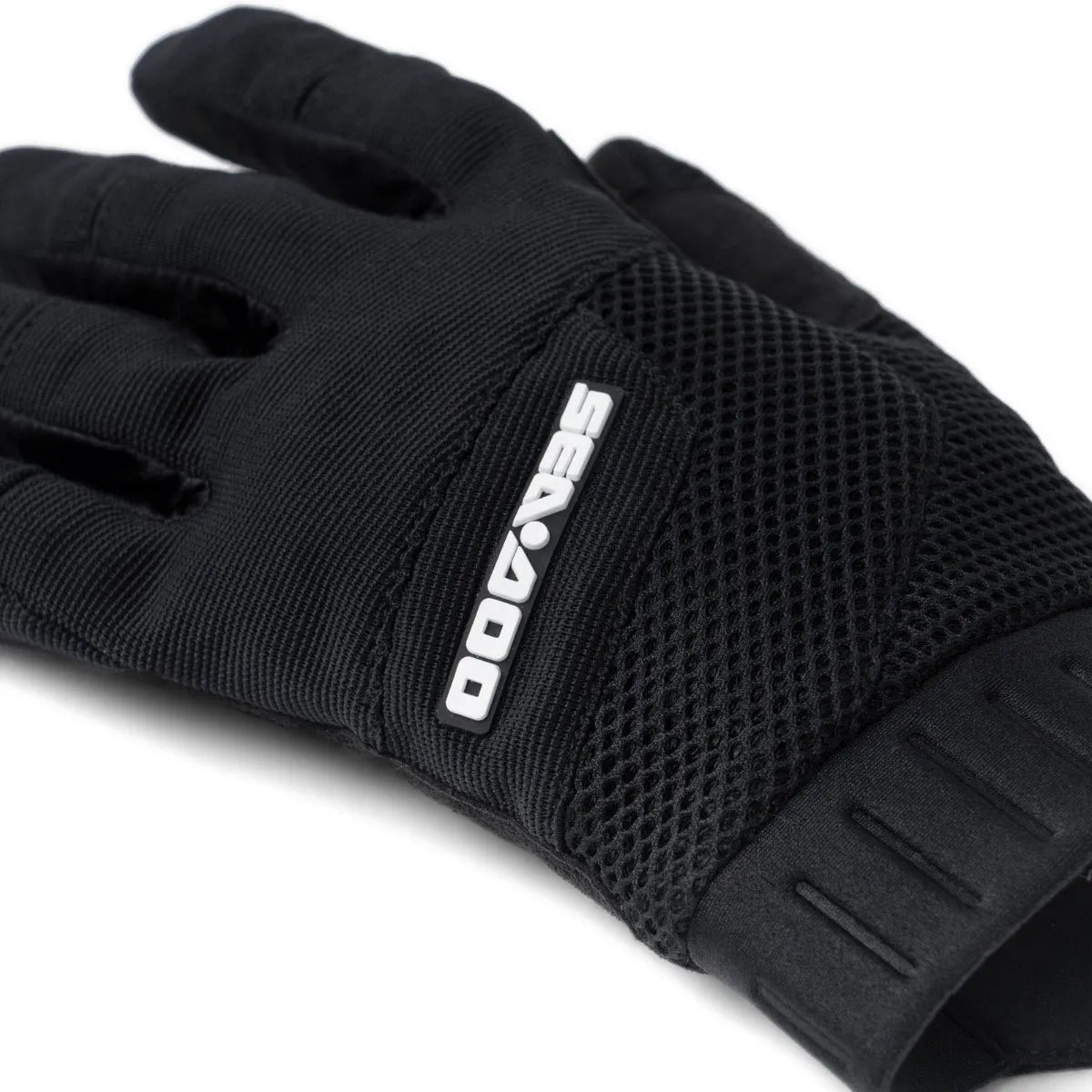 Sea-Doo Choppy Gloves, unisex boating gloves, black mesh riding gear with Sea-Doo logo