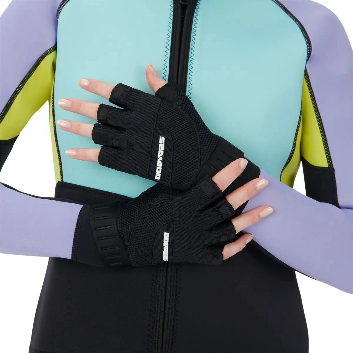 Sea-Doo Choppy Shorty Gloves, pair of black mesh boating gloves