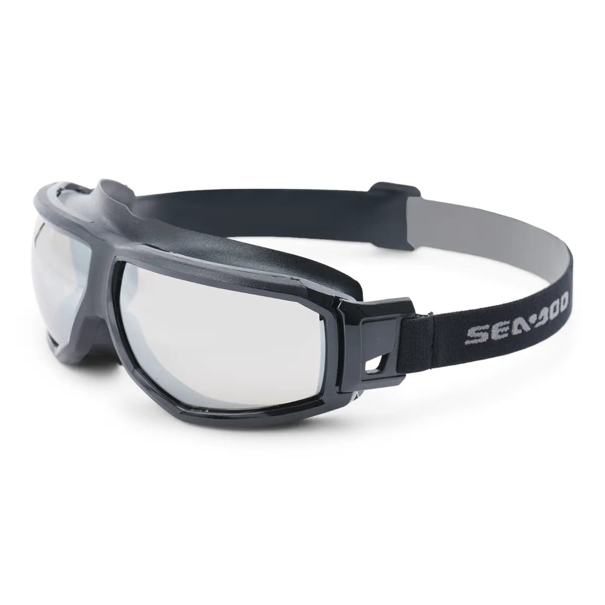 Sea-Doo Floating Riding Goggles, black frame with grey strap and clear lenses