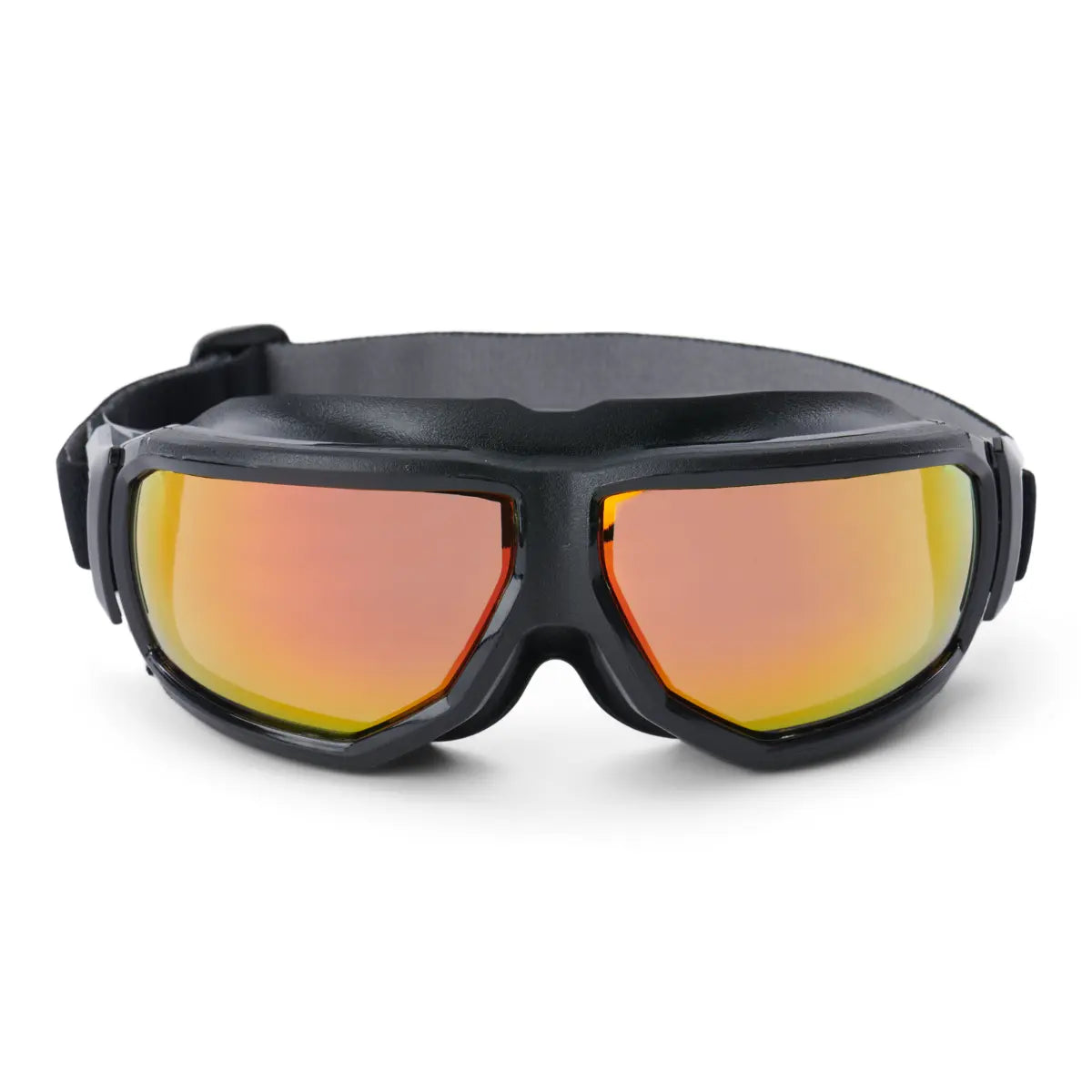 Sea-Doo floating riding goggles with black frame and orange mirrored lenses