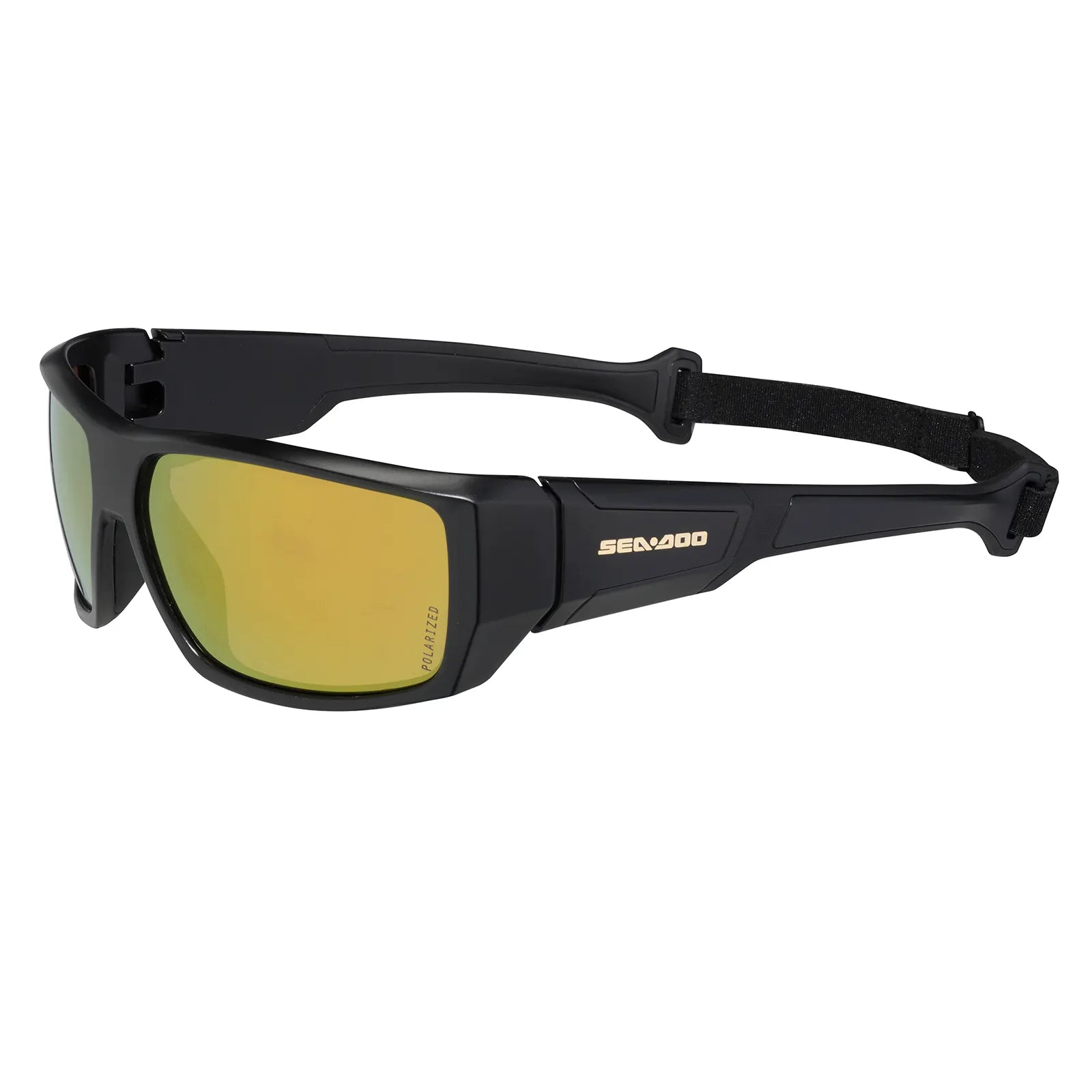 Sea-Doo Wave Floating Sunglasses, black frame with gold polarized lenses, BRP branding