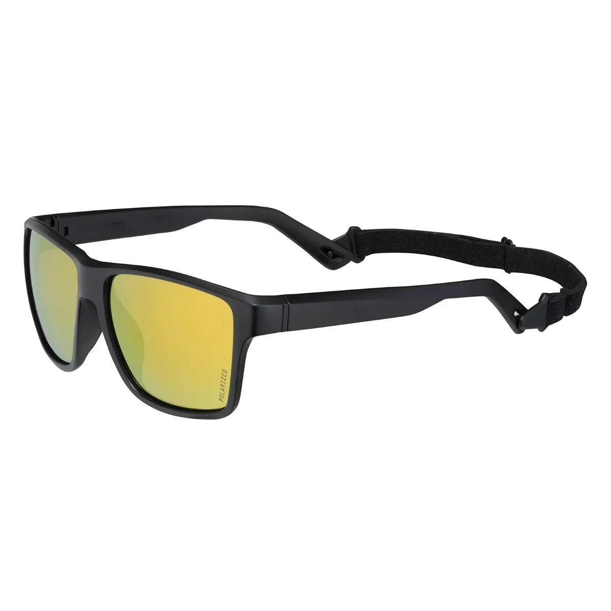 Sea-Doo Floating Sand sunglasses with black frame, gold mirrored lenses, and strap