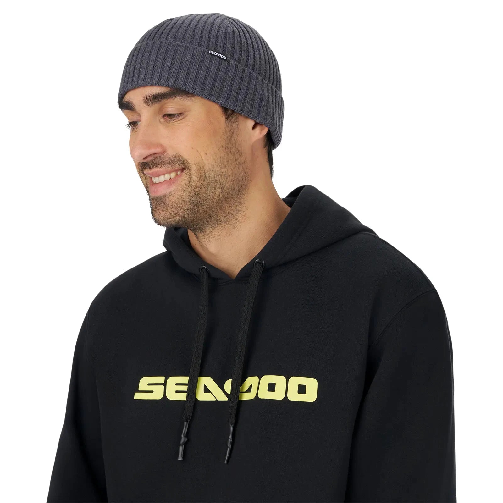 Sea-Doo Short Beanie gray ribbed knit hat with small Sea-Doo logo tag