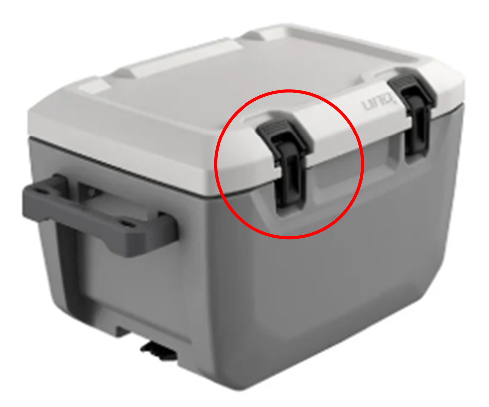 Sea-Doo LinQ Cooler Replacement Latch, black plastic latch on white cooler lid
