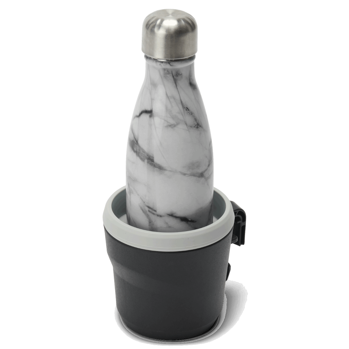 Sea-Doo LinQ Lite Cup Holder; marble-pattern bottle in gray/black mount with stainless cap