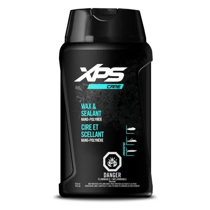 Sea-Doo Wax & Sealant Nano-polymer bottle with XPS Care branding, black plastic container