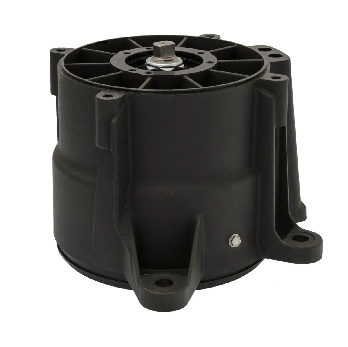 Jet pump housing for Sea-Doo 161MM, black plastic with mounting lugs and central bolt.