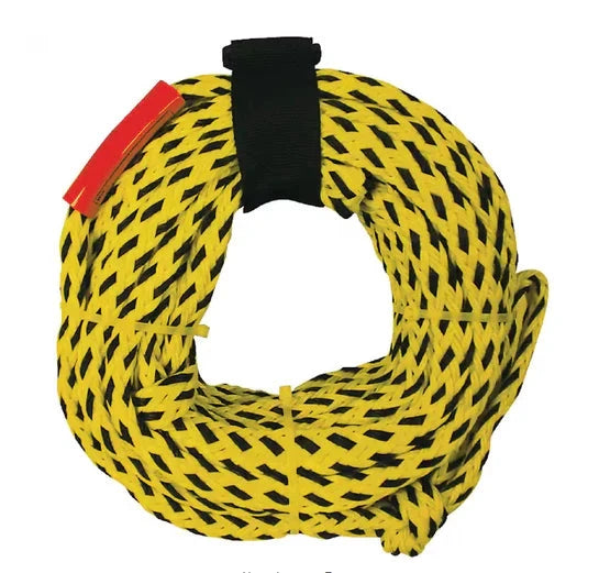 Heavy Duty Tow Rope for 6 Riders 60', yellow/black braided rope with red quick-release clip