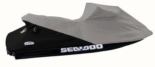 PWC cover for Sea-Doo GTX 1996-2002 by Outer Armor, gray top over black watercraft