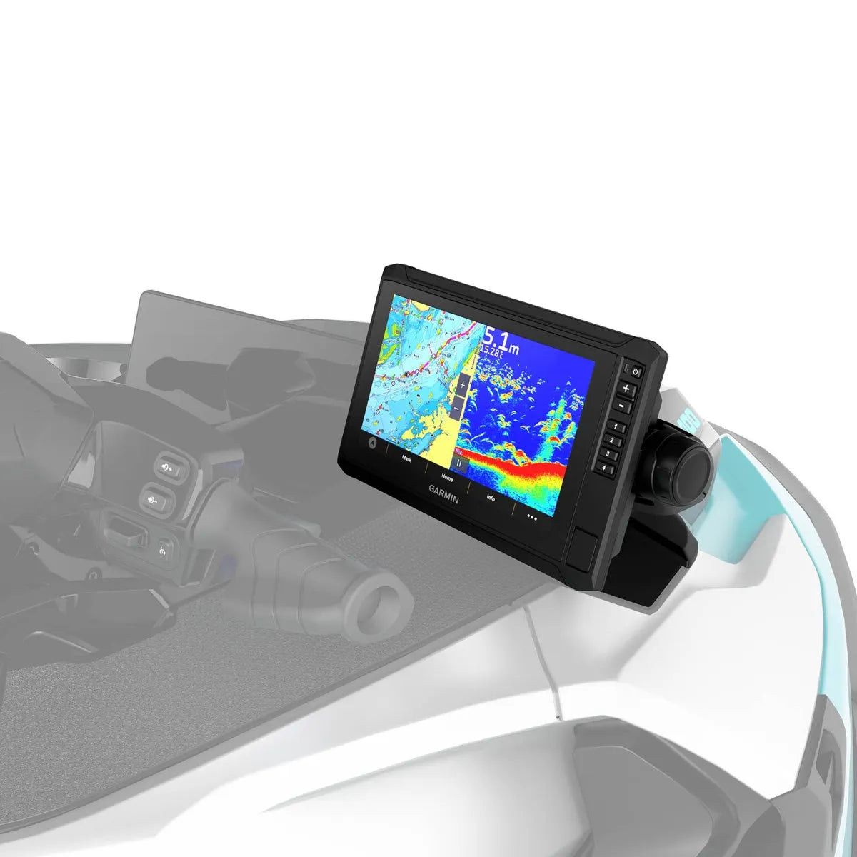 Garmin ECHOMAP UHD2 9in SV GPS marine chartplotter, black, mounted on Sea-Doo PWC