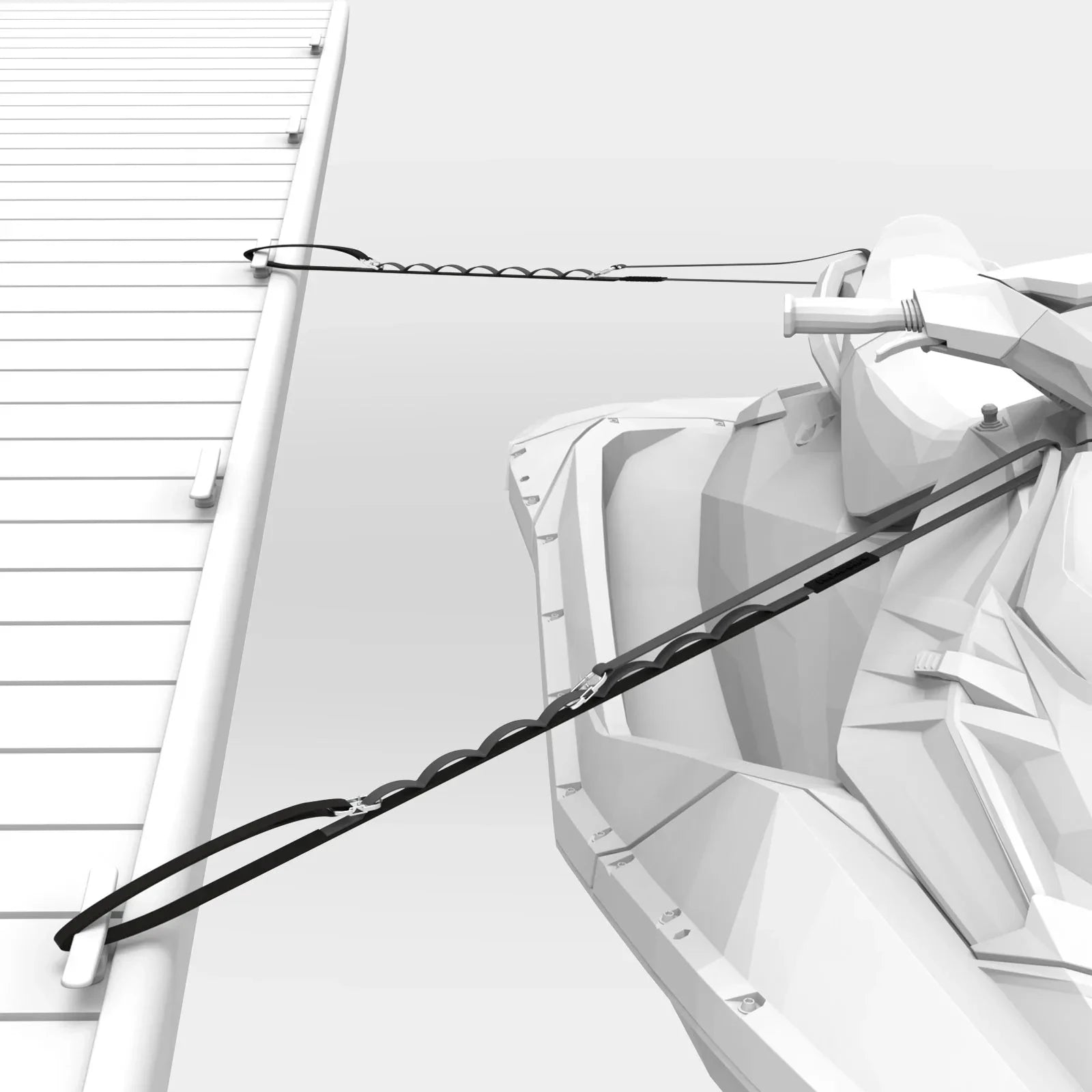 Mission Outdoors PWC Tethers, pair of black dock lines securing a personal watercraft to a dock