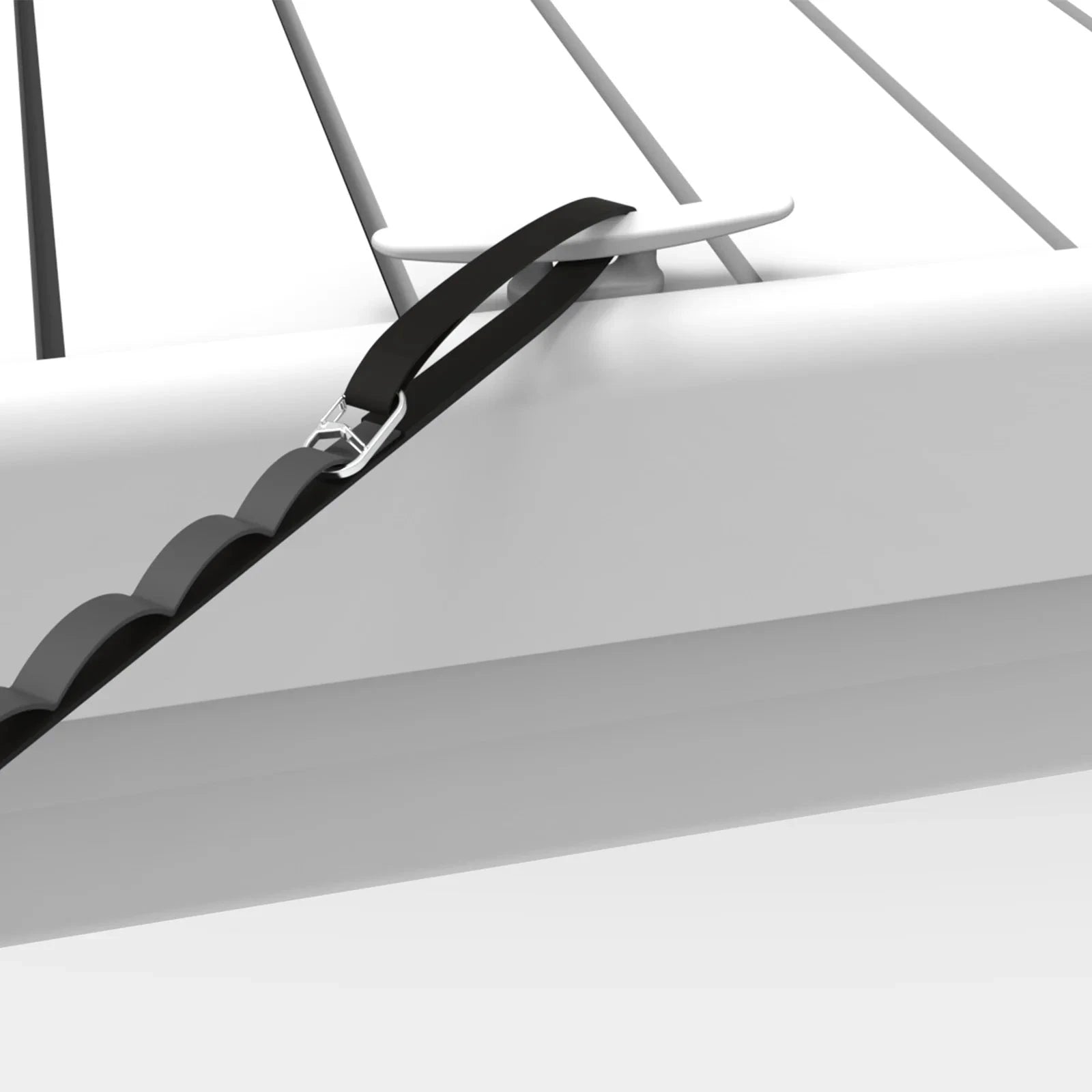Mission PWC dock lines, 2-pack black straps with metal clips attached to a boat cleat