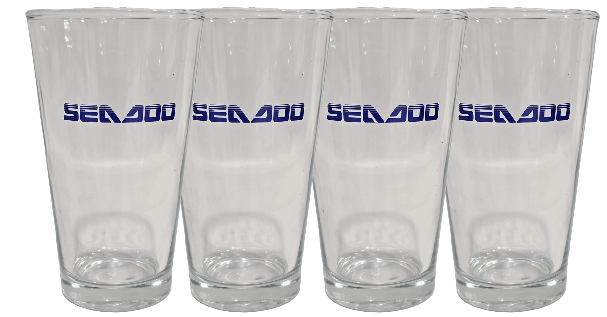 Sea-Doo pint glass 4-pack, clear 16 oz beer glasses with blue Sea-Doo logo