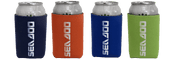 Sea-Doo 12 oz Can Koozie set of four in navy, orange, royal blue, and lime green.