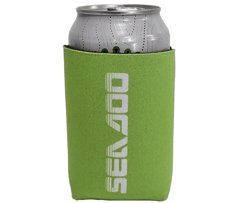 Sea-Doo 12 oz can koozie in green neoprene with white Sea-Doo logo