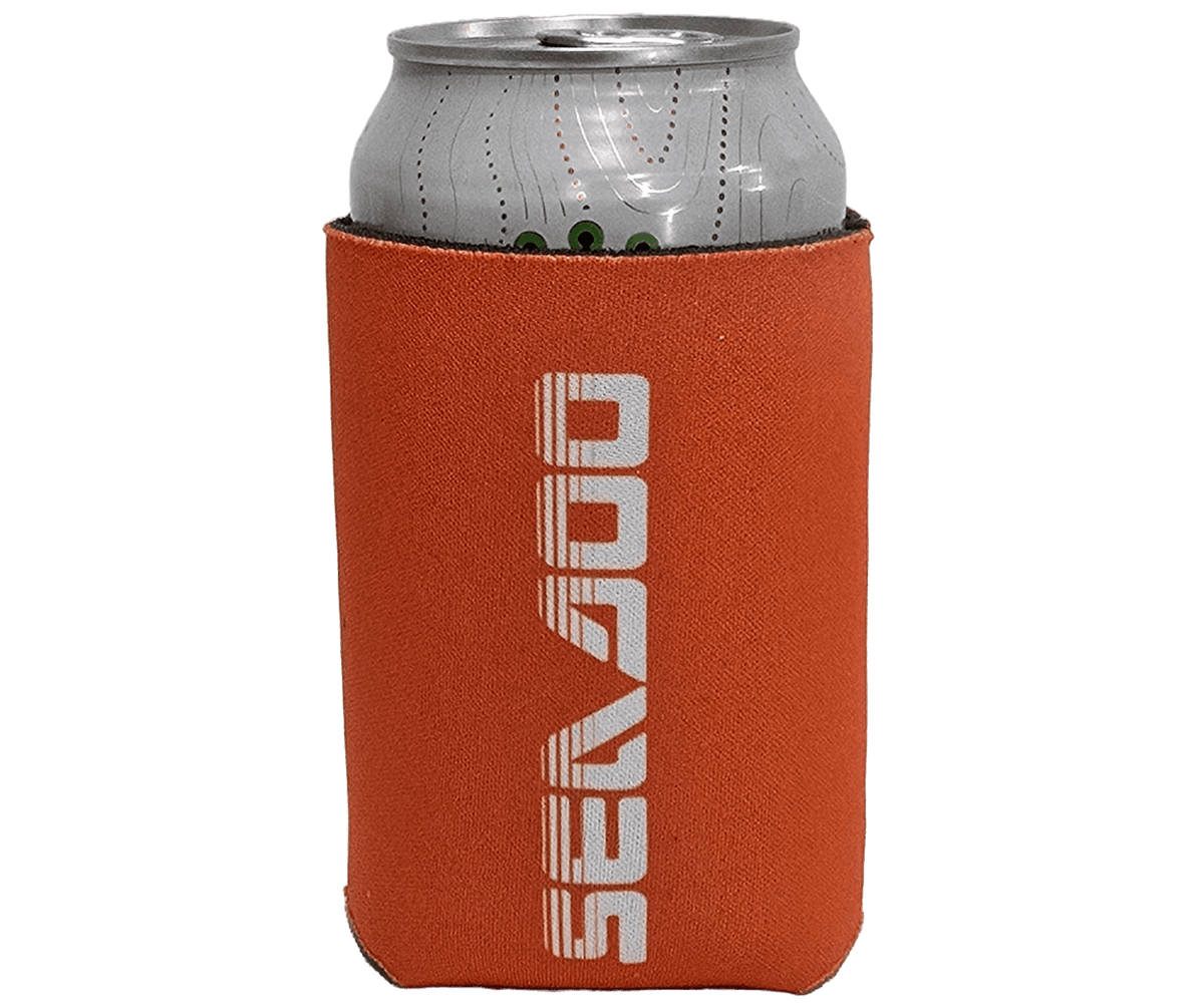 Sea-Doo 12 oz Can Koozie; orange neoprene sleeve with white Sea-Doo logo