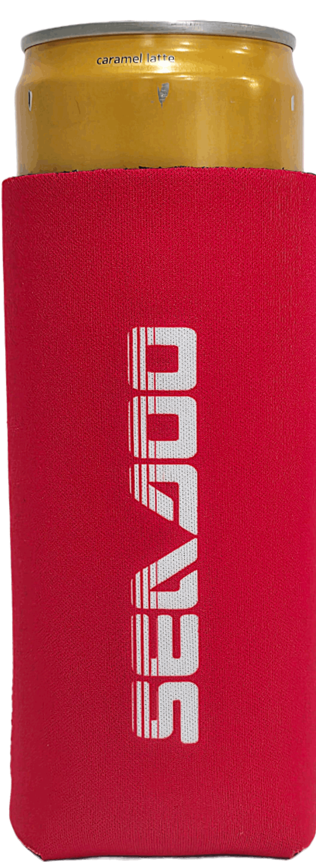 Sea-Doo Slim Can Koozie, red neoprene sleeve with white SEA-DOO branding