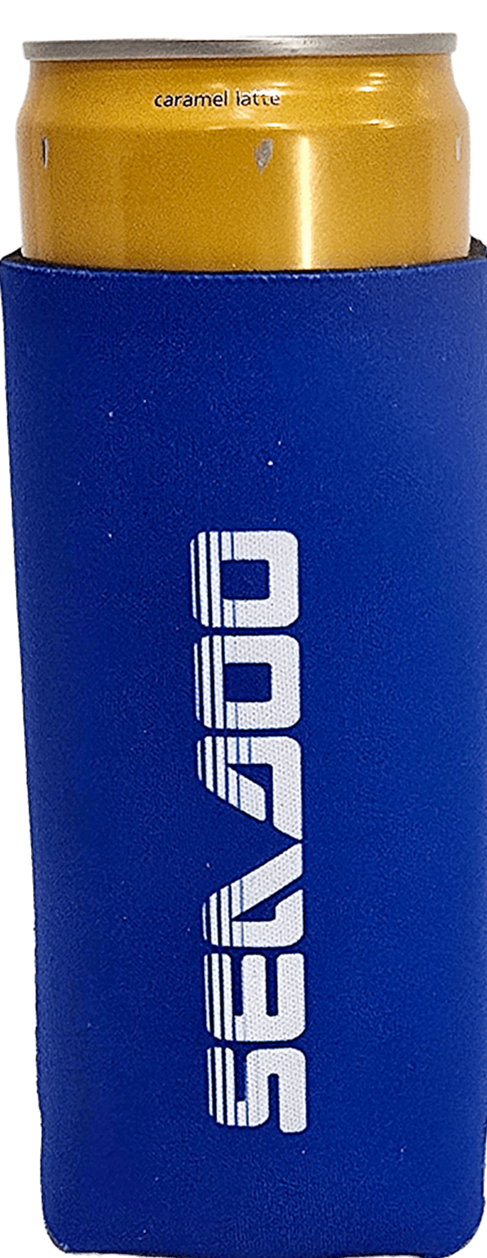 Sea-Doo Slim Can Koozie blue neoprene sleeve with Sea-Doo branding